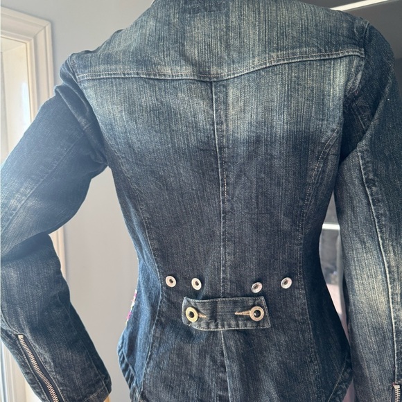 Triple Five Soul Denim Jacket with Pink Accents Ptp 16” length 18” - Picture 3 of 10
